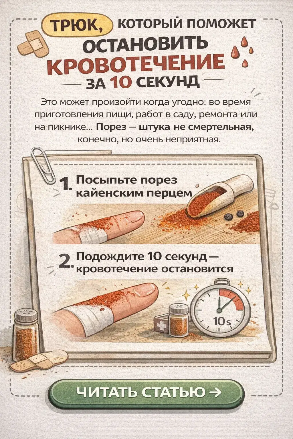 Трюк, который поможет остановить кровотечение за 10 секунд