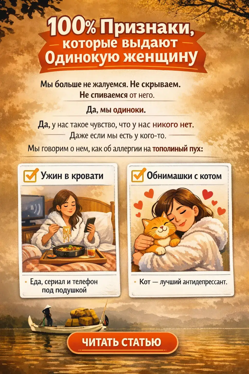 100 % признаки, которые выдают одинокую женщину