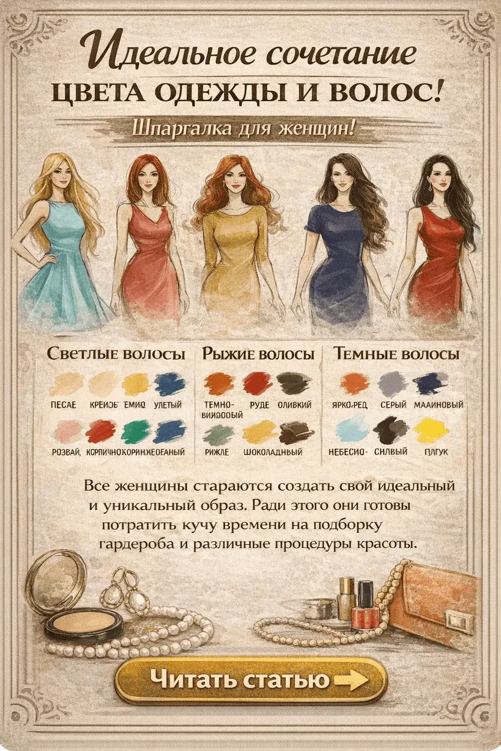 Идеальное сочетание цвета одежды и волос!Шпаргалка для женщин!