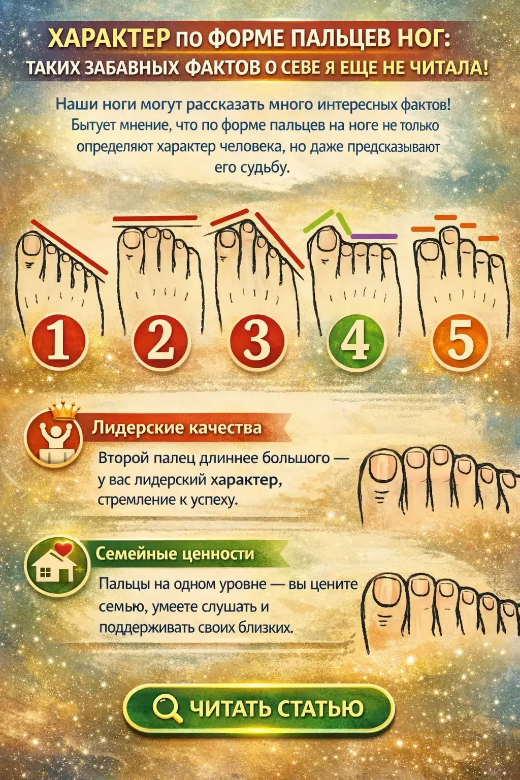 Характер по форме пальцев ног