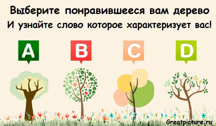 Выберите понравившееся вам дерево и узнайте слово, которое характеризует вас!