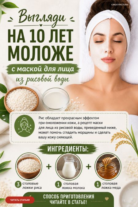 на 10 лет моложе с маской для лица из рисовой воды