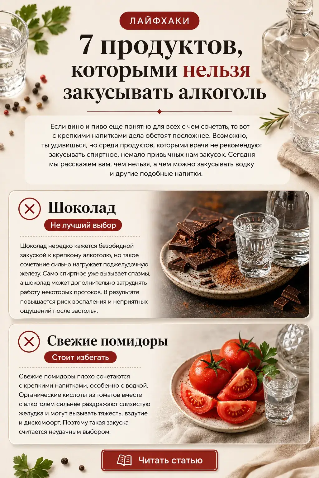 7 продуктов которыми нельзя закусывать алкоголь