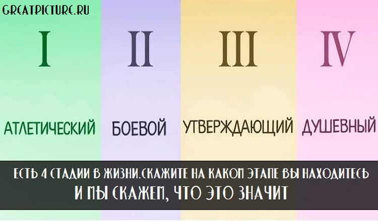 Есть 4 стадии в жизни.Скажите на каком этапе Вы находитесь, и мы скажем, что это значит