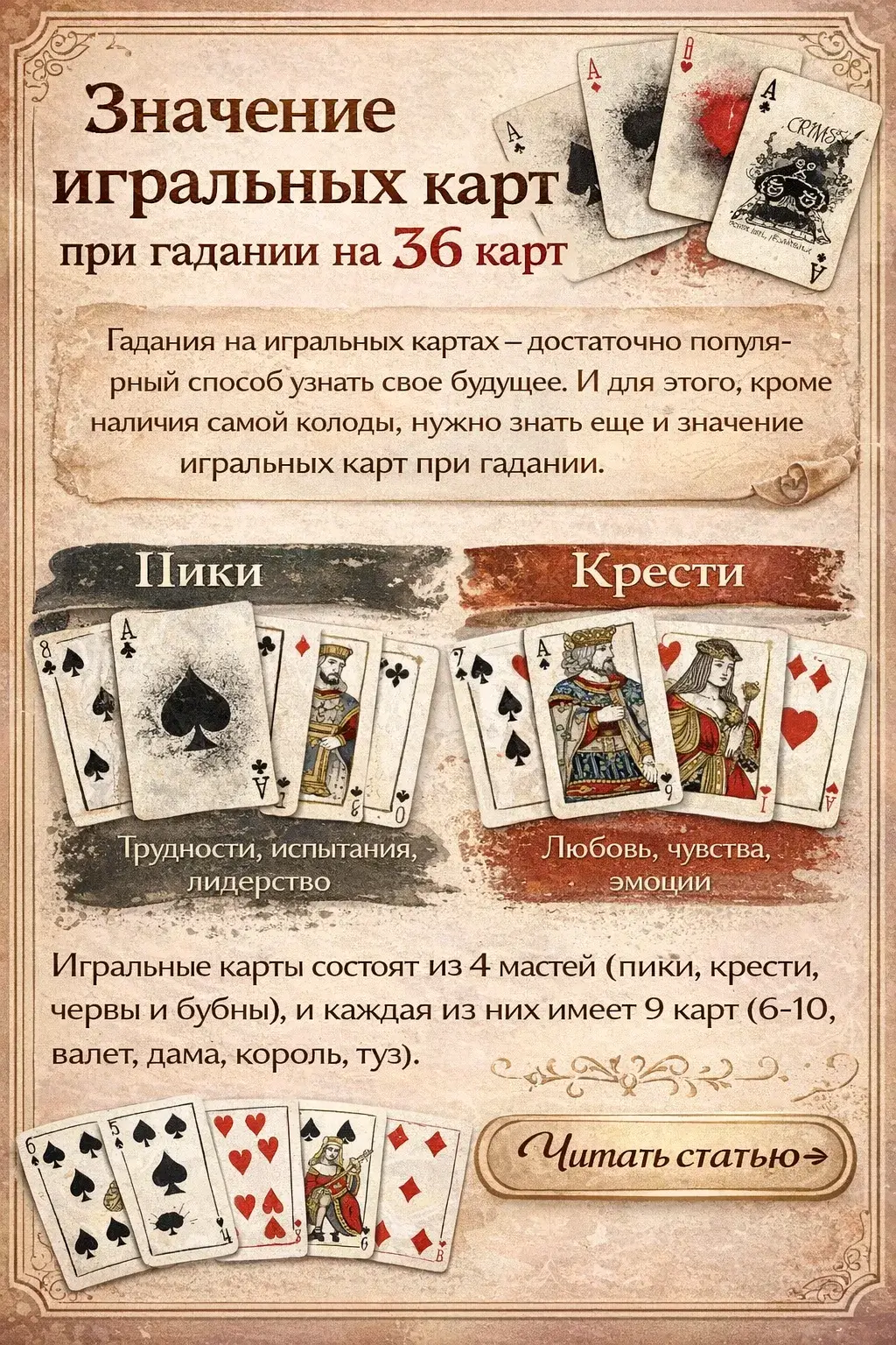 Значение игральных карт при гадании на 36 карт