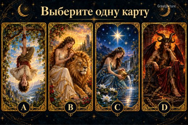 Четыре карты Таро — Повешенный, Сила, Звезда и Дьявол