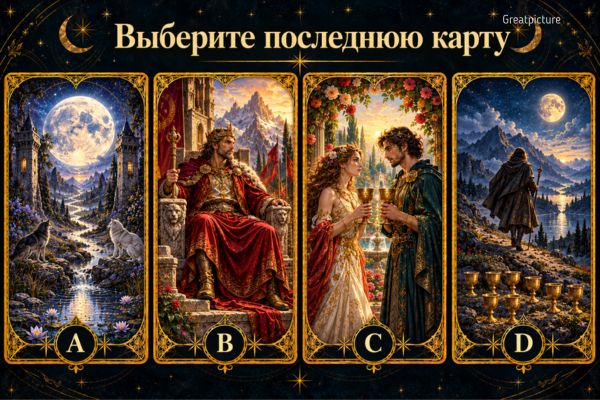 Луна, Император, Двойка Кубков и Восьмёрка Кубков