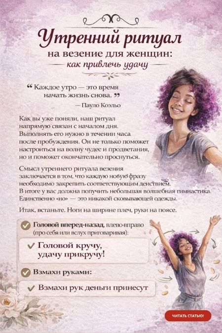 Утренний ритуал на везение для женщин: как привлечь удачу