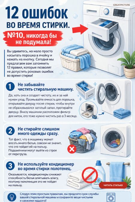 12 ошибок во время стирки. №10, никогда бы не подумала!
