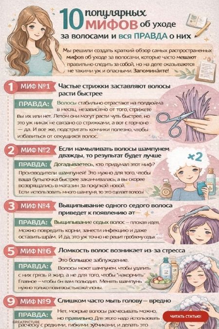 10 популярных мифов об уходе за волосами и вся правда о них