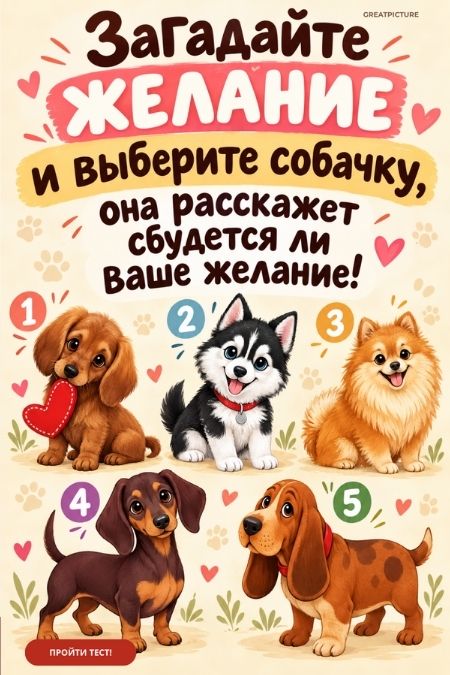 Загадайте желание и выберите собачку, она расскажет сбудется ли ваше желание!