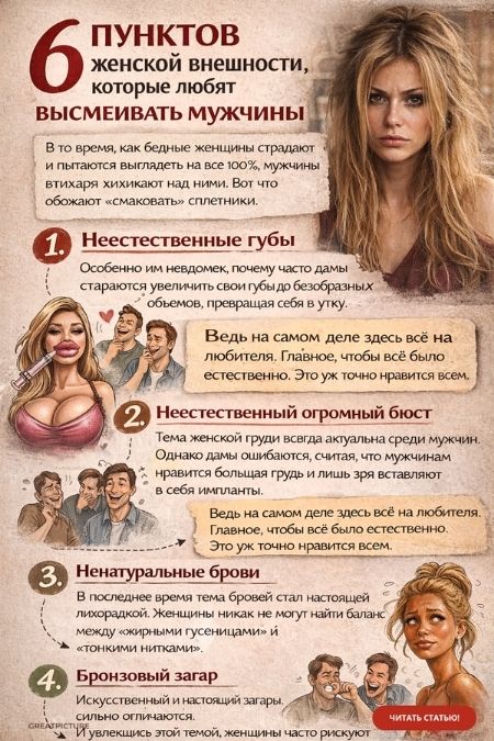 6 пунктов женской внешности, которые любят высмеивать мужчины