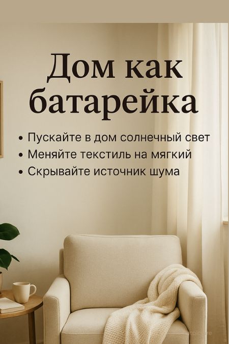 Вертикальный пин «Дом как батарея»: три зоны с короткими подсказками.