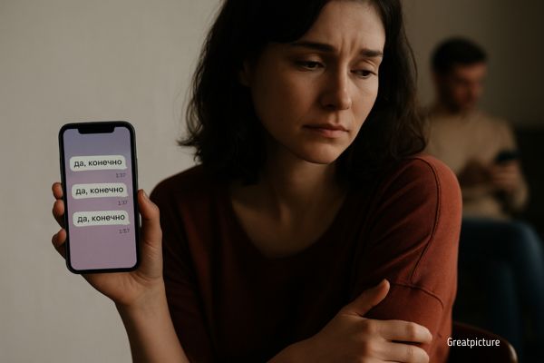 Повторяющиеся согласия «да, конечно» — визуальный образ угодничества вместо честного ответа.