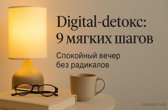 Тёплая лампа, книга и кружка на прикроватном столике в мягком свете.