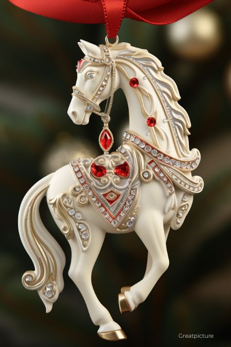 игрушка елочная белая керамическая лошадка