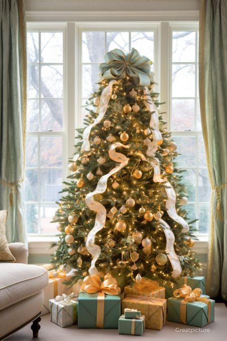 Нефритовый и золотой декор елки