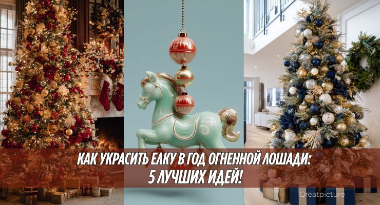 Новогодняя елка в год Огненной лошади с яркими акцентами и подарками