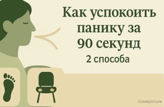Минималистичная иллюстрация двух шагов, как успокоить панику за 90 секунд.