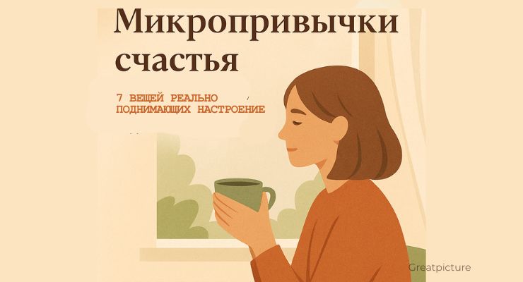 Женщина с чашкой чая и блокнотом, маленькие микропривычки счастья по утру