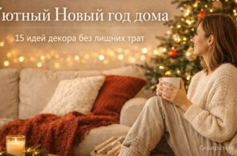 Уютная гостиная с ёлкой и пледом, уютный Новый год дома без лишних трат