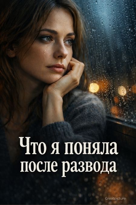 Портрет женщины у окна с каплями дождя на стекле, спокойная печаль и внутреннее взросление