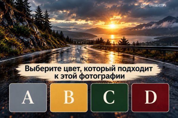 Дорога после дождя и четыре цвета для теста о настроении.