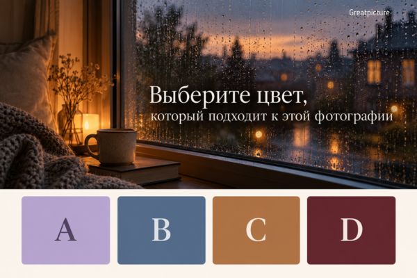 Изображение с дождливым окном и цветами для психологического теста.
