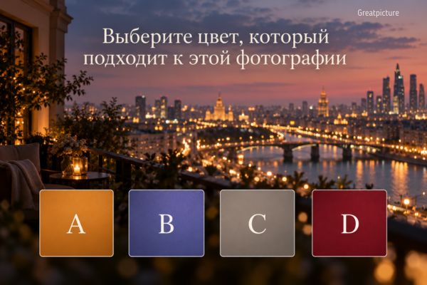 Огни вечернего города и четыре цвета для теста о ближайших переменах.