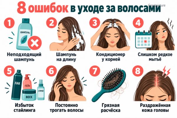 Восемь распространённых ошибок при мытье и уходе за волосами