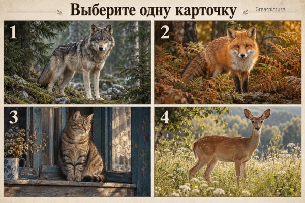 Выберите одно из четырёх животных и прочитайте описание характера