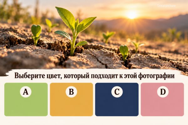 Зелёные ростки в сухой земле и четыре цвета для теста о переменах.