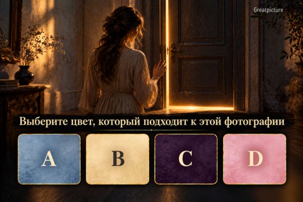 Женщина у закрытой двери и четыре цвета для теста о счастье.