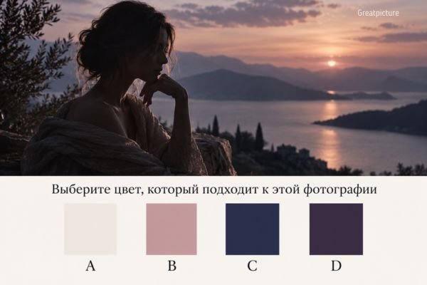 Женский силуэт в полутени и четыре цвета для теста на скрытую силу.